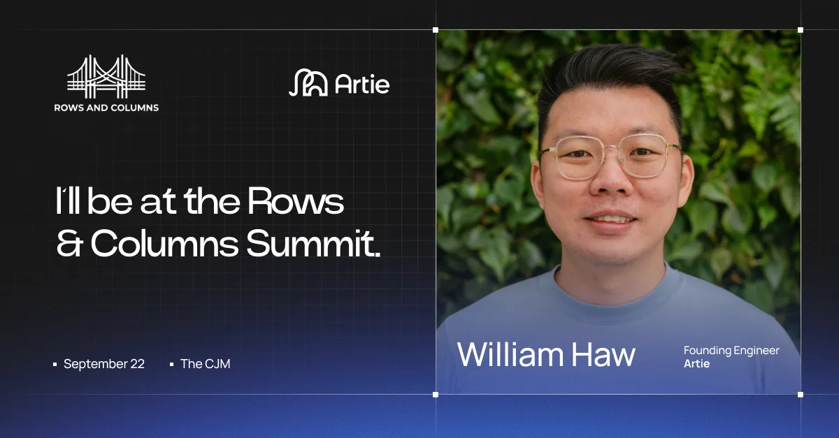 I'll be at the Rows and Columns Summit, with a speaker portrait