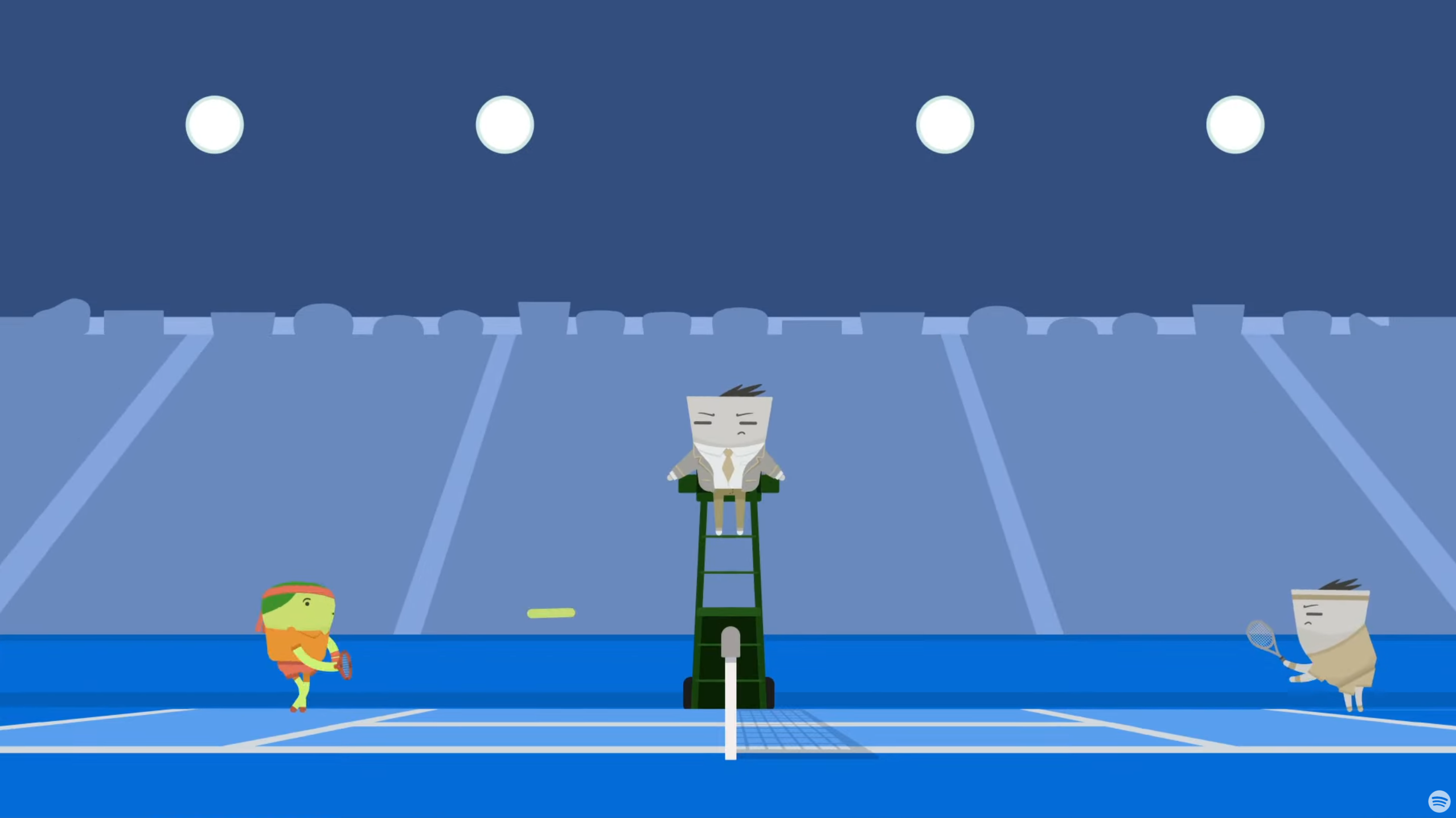 Tennis court scene illustrating the competitive marketplace dynamics central to the campaign messaging