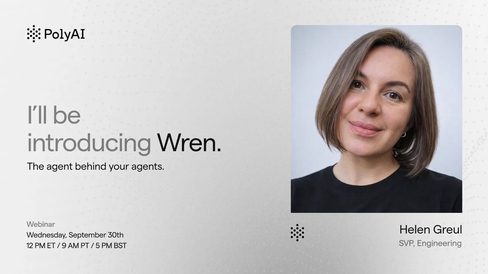 Speaker card: I'll be introducing Wren, Helen Greul